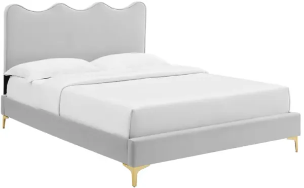 Current Performance Velvet Platform Bed With Gold Metal Legs by Modway Full / Light Gray