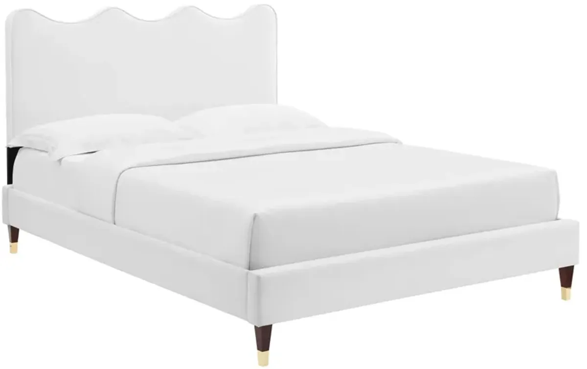 Current Performance Velvet Platform Bed With Wood and Gold Legs by Modway Full / White