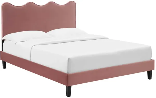 Current Performance Velvet Platform Bed With Black Wood Legs by Modway Queen / Dusty Rose
