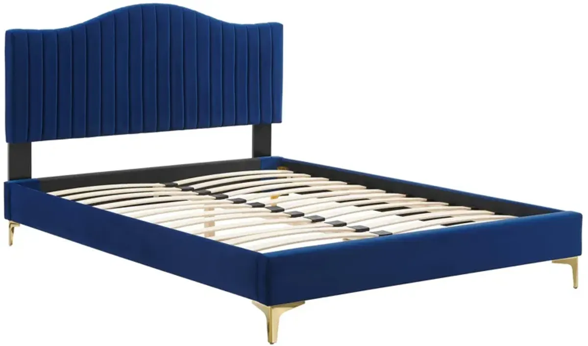 Juniper Channel Tufted Performance Velvet Platform Bed With Gold Metal Legs by Modway