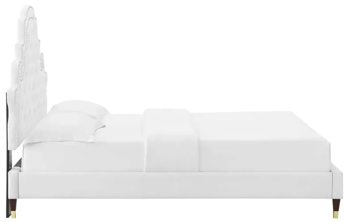 Gwyneth Tufted Performance Velvet Platform Bed With Wood and Gold Legs by Modway