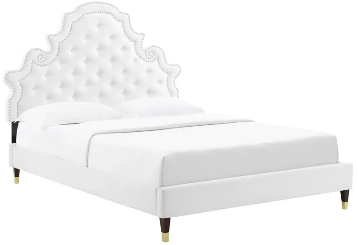 Gwyneth Tufted Performance Velvet Platform Bed With Wood and Gold Legs by Modway