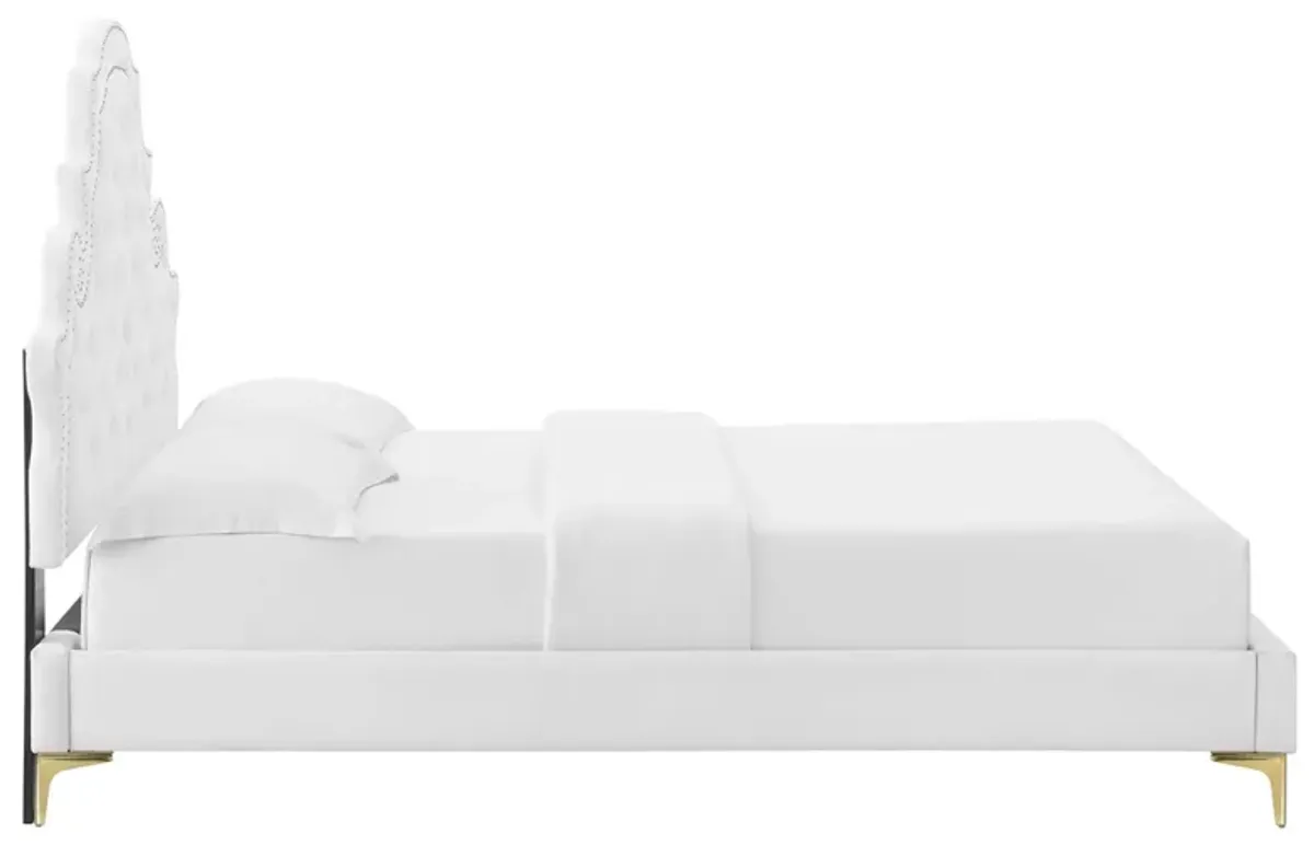 Gwyneth Tufted Performance Velvet Platform Bed With Gold Metal Legs by Modway