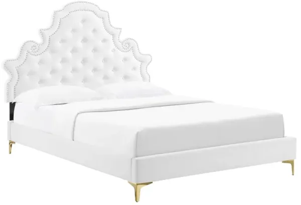 Gwyneth Tufted Performance Velvet Platform Bed With Gold Metal Legs by Modway Full / White