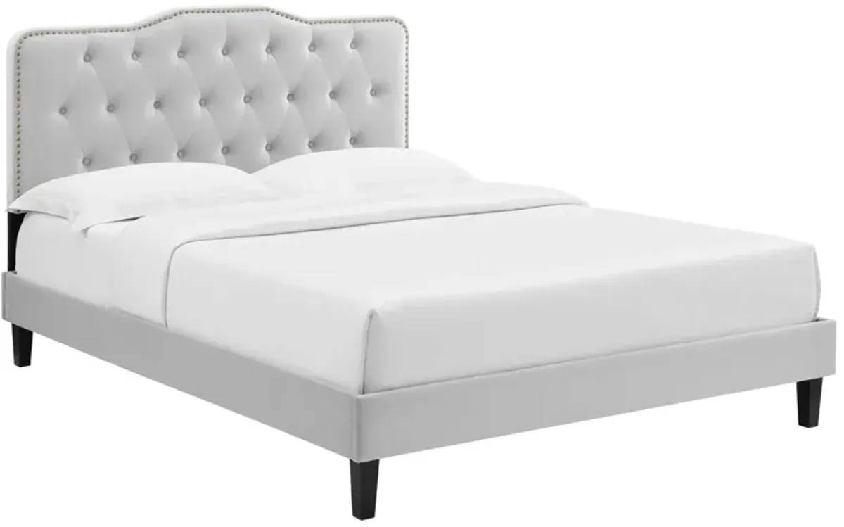 Amber Performance Velvet Platform Bed With Black Wood Legs by Modway Twin / Light Gray