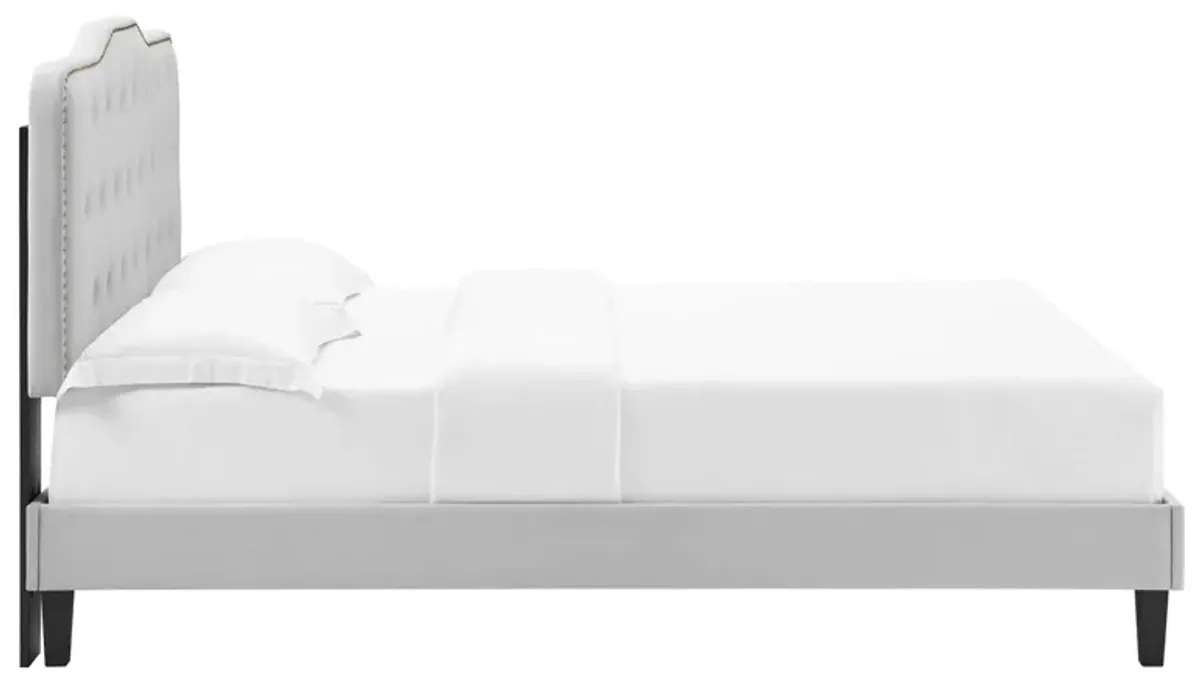 Amber Performance Velvet Platform Bed With Black Wood Legs by Modway