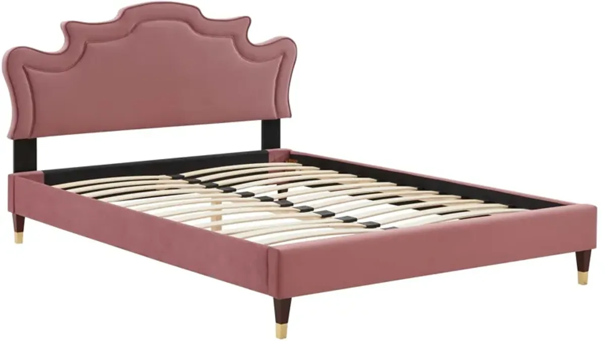 Neena Performance Velvet Bed With Wood and Gold Legs by Modway King / Dusty Rose