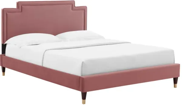 Liva Performance Velvet Bed With Wood and Gold Legs by Modway King / Dusty Rose