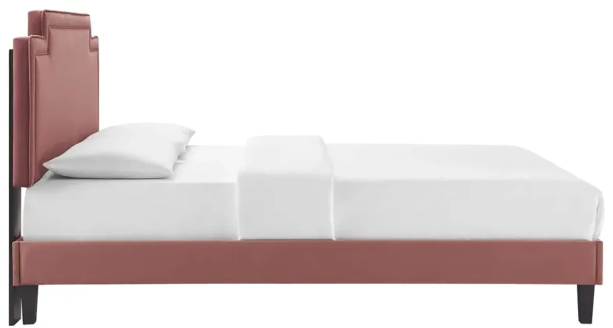 Liva Performance Velvet Bed With Black Wood Legs by Modway