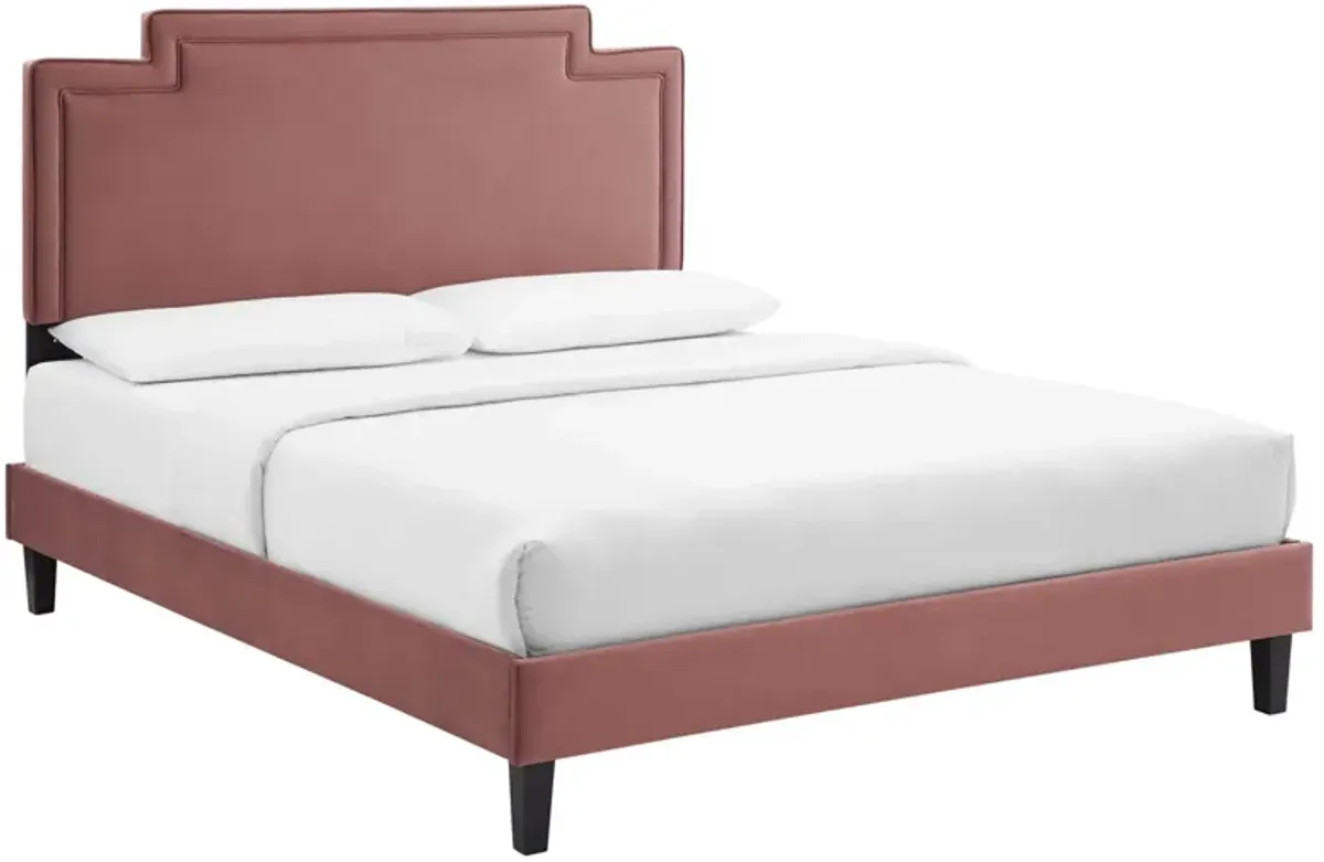 Liva Performance Velvet Bed With Black Wood Legs by Modway King / Navy