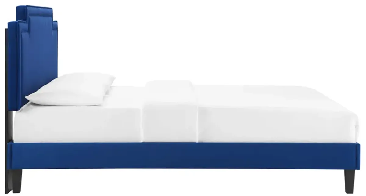 Liva Performance Velvet Bed With Black Wood Legs by Modway