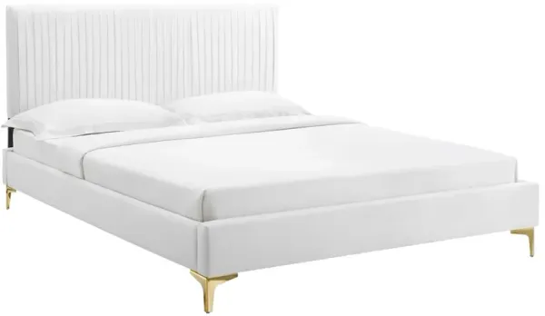 Peyton Performance Velvet Platform Bed With Gold Metal Legs by Modway Full / White