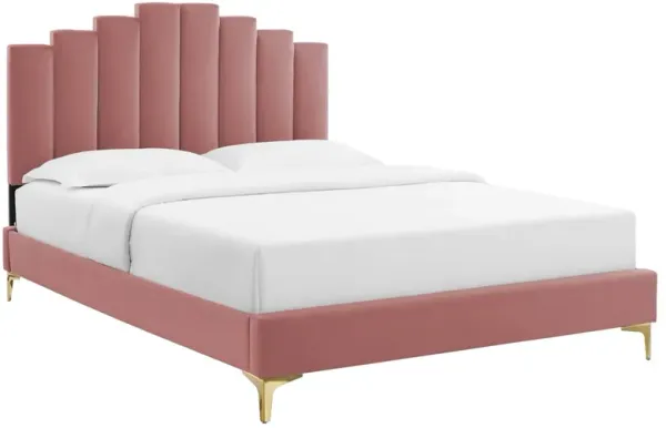 Elise Performance Velvet Platform Bed With Gold Metal Legs by Modway Twin / Dusty Rose