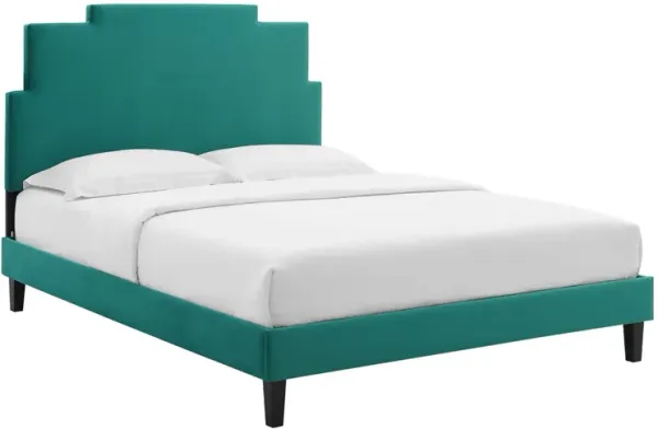 Lindsey Performance Velvet Platform Bed With Black Wood Legs by Modway Twin / Teal