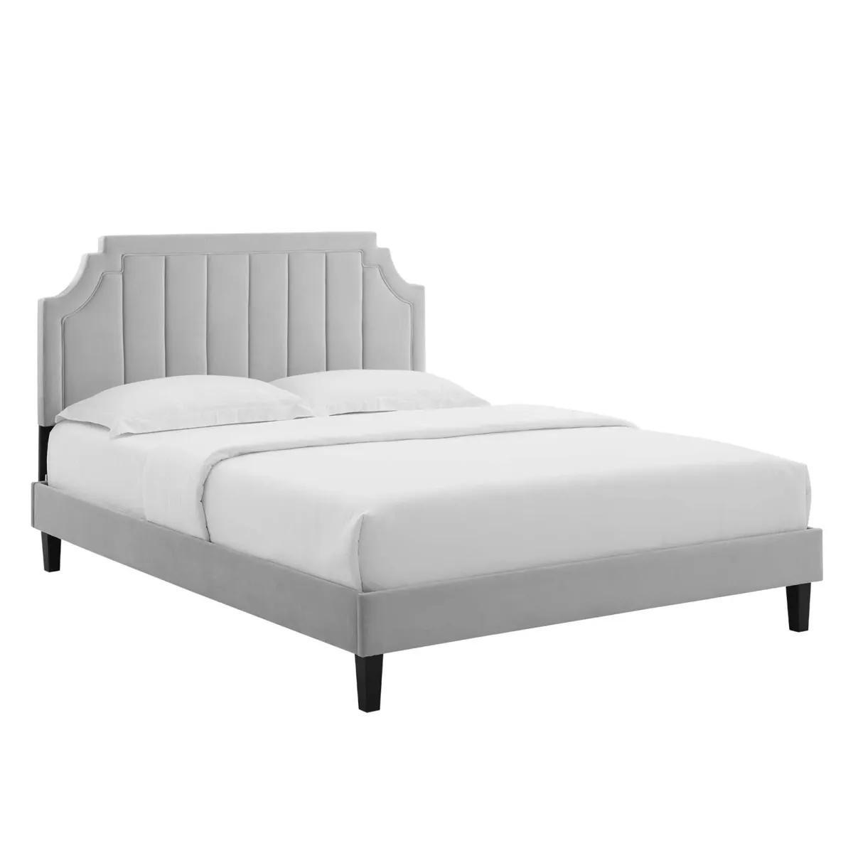 Sienna Performance Velvet Platform Bed With Black Wood Legs by Modway Twin / Light Gray