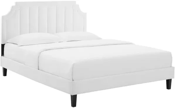 Sienna Performance Velvet Platform Bed With Black Wood Legs by Modway Full / White