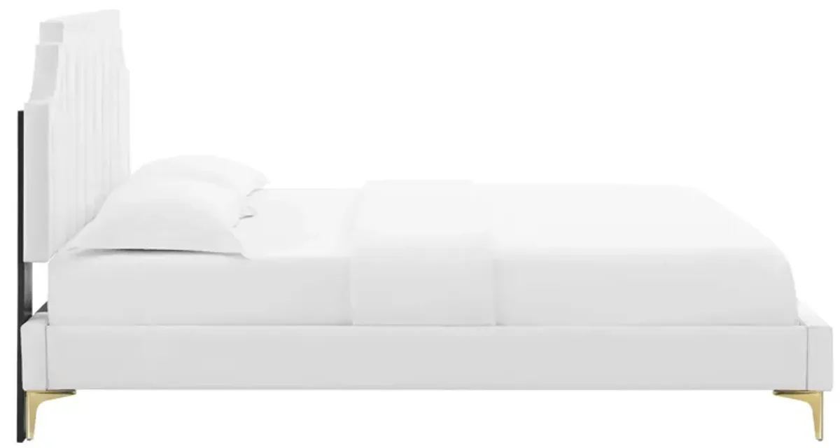 Sienna Performance Velvet Platform Bed With Gold Metal Legs by Modway