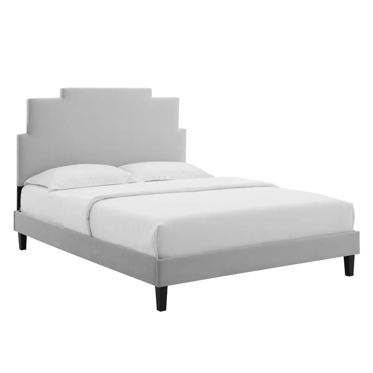 Lindsey Performance Velvet Platform Bed With Black Wood Legs by Modway Full / Teal