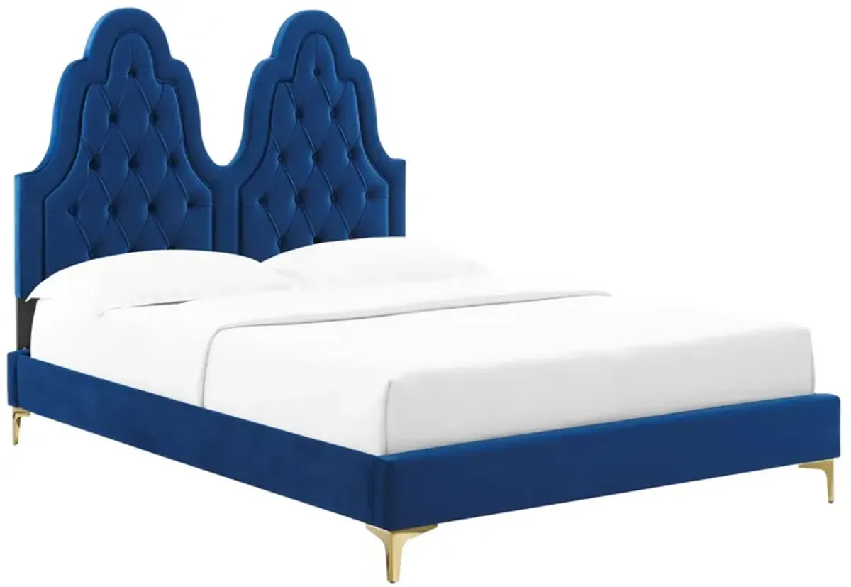 Alexandria Tufted Performance Velvet Platform Bed With Gold Legs by Modway Twin / Pink