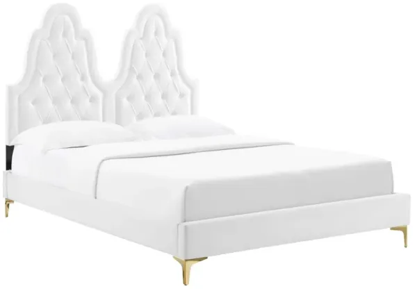 Alexandria Tufted Performance Velvet Platform Bed With Gold Legs by Modway Twin / White