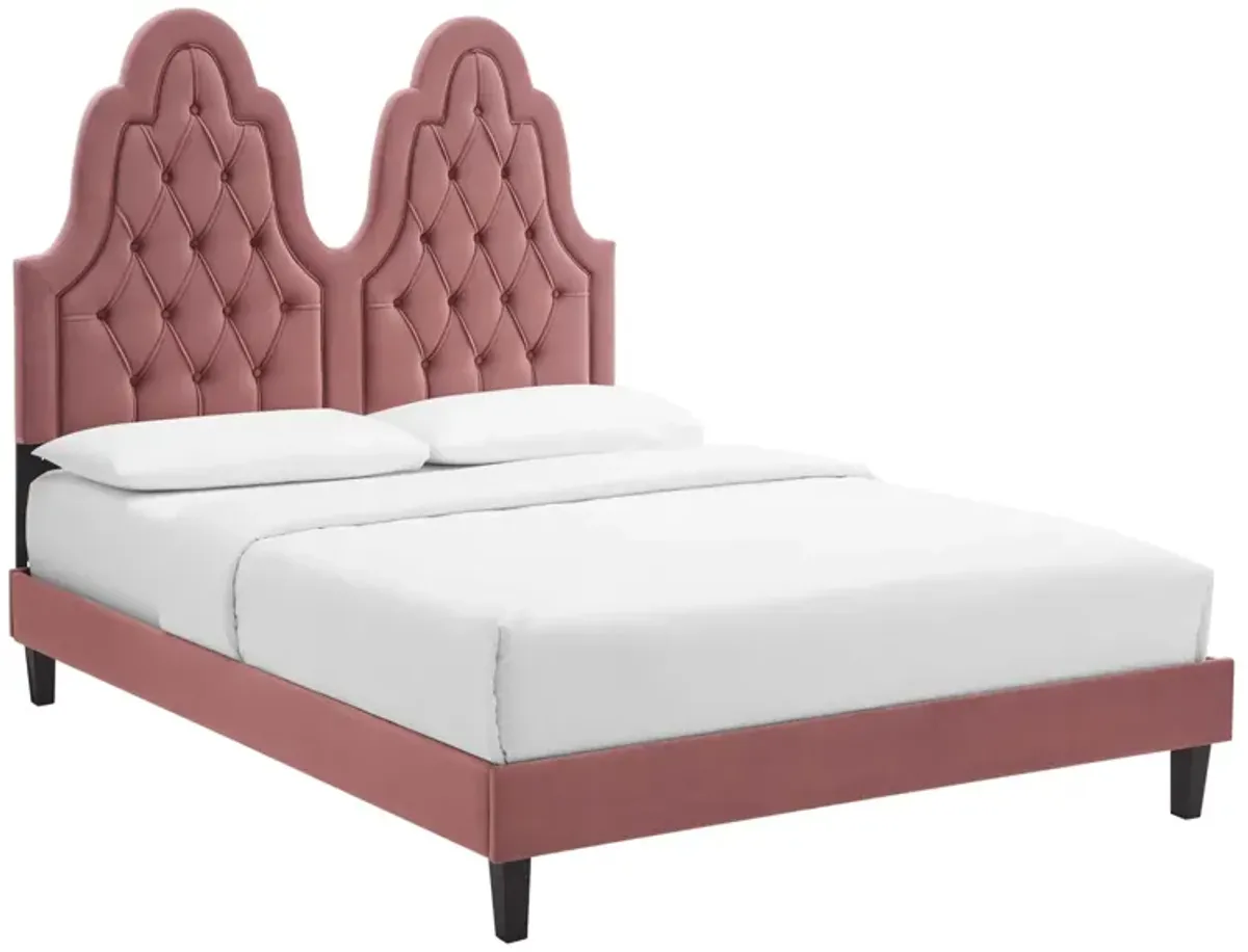 Alexandria Tufted Performance Velvet Platform Bed With Black Wood Legs by Modway Twin / Dusty Rose