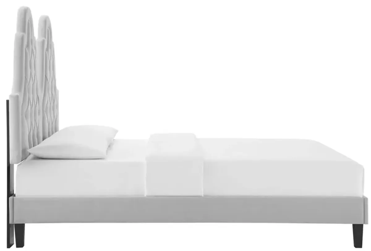 Alexandria Tufted Performance Velvet Platform Bed With Black Wood Legs by Modway Twin / Light Gray