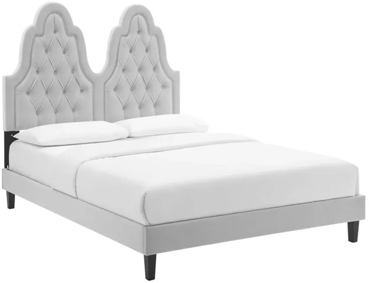 Alexandria Tufted Performance Velvet Platform Bed With Black Wood Legs by Modway Twin / White
