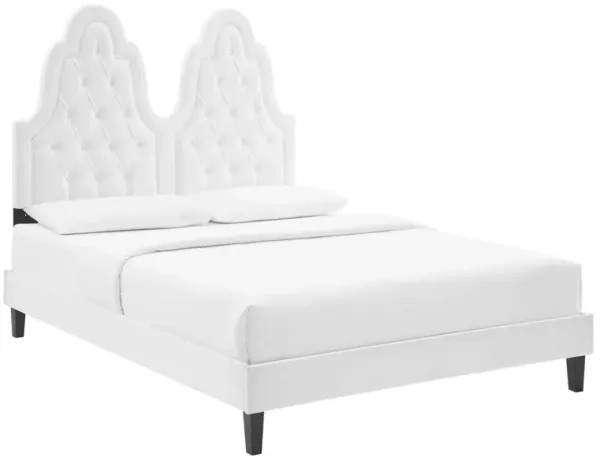 Alexandria Tufted Performance Velvet Platform Bed With Black Wood Legs by Modway King / White