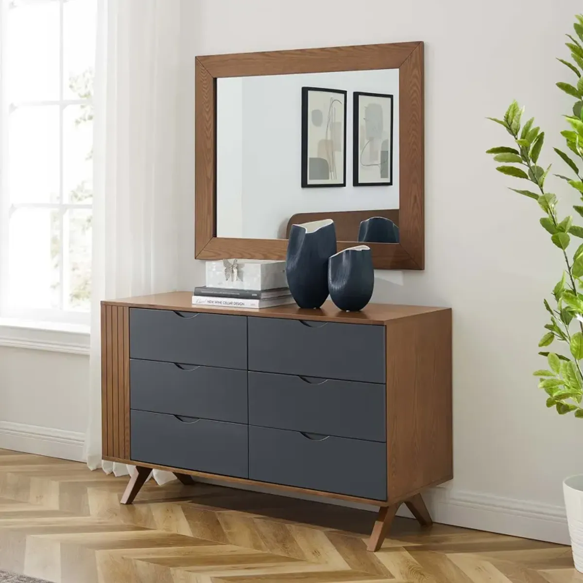 Dylan Dresser and Mirror by Modway Walnut