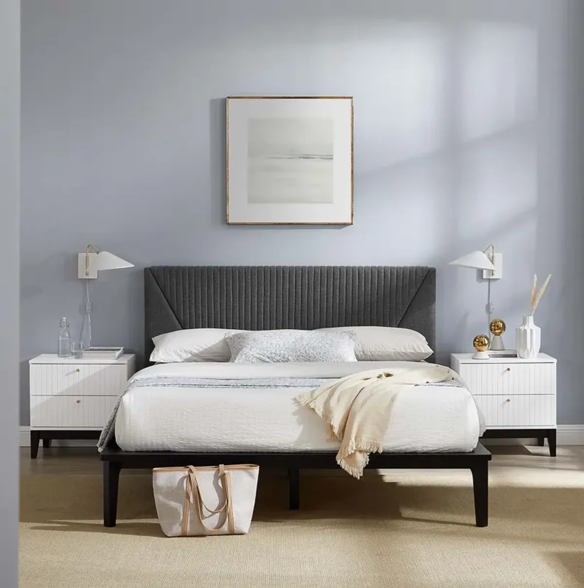 Dakota 3 Piece Upholstered Bedroom Set by Modway Blue