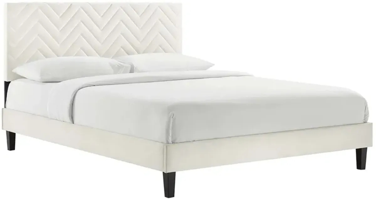 Leah Chevron Tufted Performance Velvet Platform Bed With Black Wood Legs by Modway Queen / White