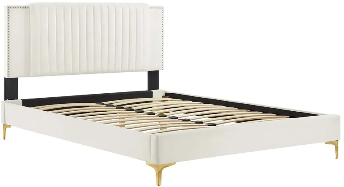 Zahra Channel Tufted Performance Velvet Platform Bed With Gold Metal Legs by Modway