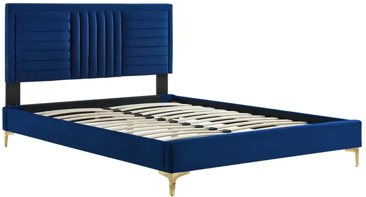 Sofia Channel Tufted Performance Velvet Platform Bed With Gold Metal Legs by Modway