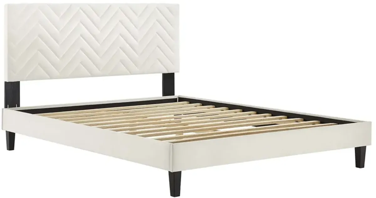 Leah Chevron Tufted Performance Velvet Platform Bed With Black Wood Legs by Modway