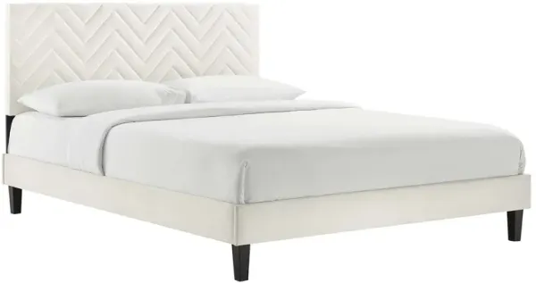 Leah Chevron Tufted Performance Velvet Platform Bed With Black Wood Legs by Modway Twin / White