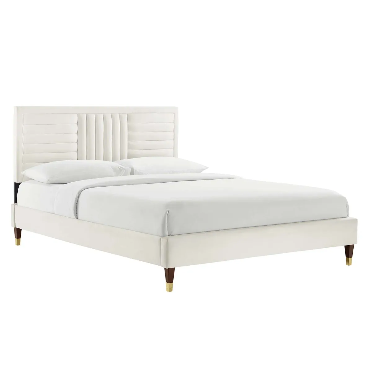 Sofia Channel Tufted Performance Velvet Platform Bed With Wood and Gold Legs by Modway Full / Navy
