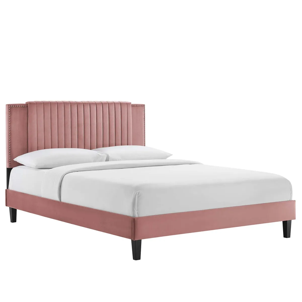 Zahra Channel Tufted Performance Velvet Platform Bed With Black Wood Legs by Modway Full / White