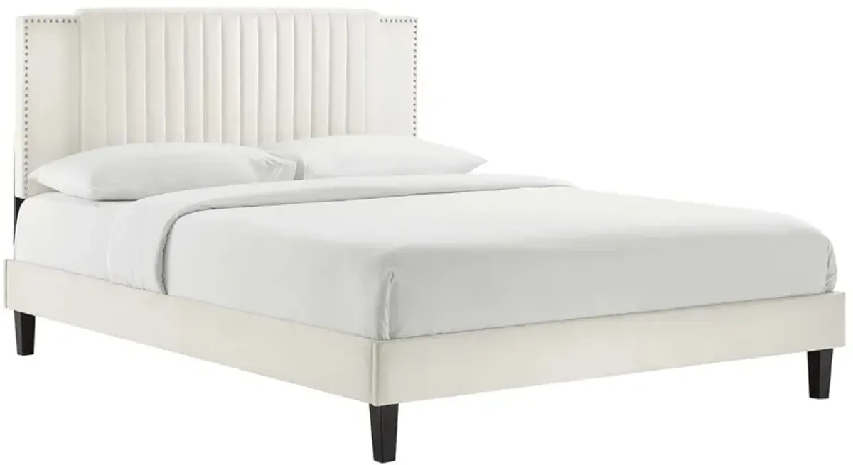 Zahra Channel Tufted Performance Velvet Platform Bed With Black Wood Legs by Modway Full / White