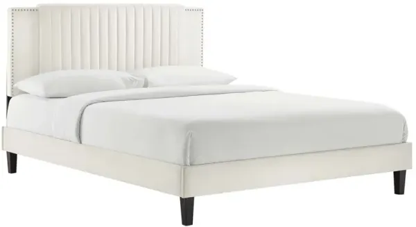 Zahra Channel Tufted Performance Velvet Platform Bed With Black Wood Legs by Modway Full / White