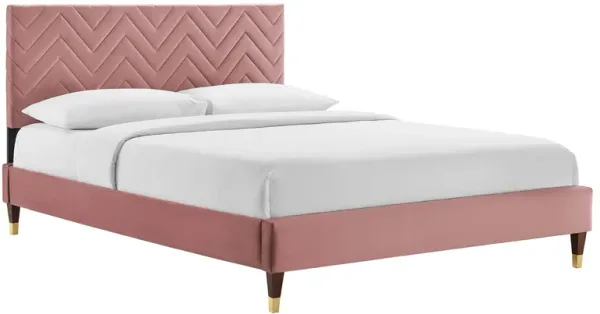Leah Chevron Tufted Performance Velvet Platform Bed With Wood and Gold Legs by Modway King / Dusty Rose