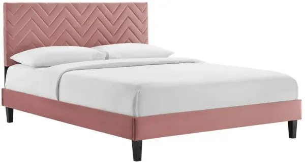 Leah Chevron Tufted Performance Velvet Platform Bed With Black Wood Legs by Modway King / Dusty Rose
