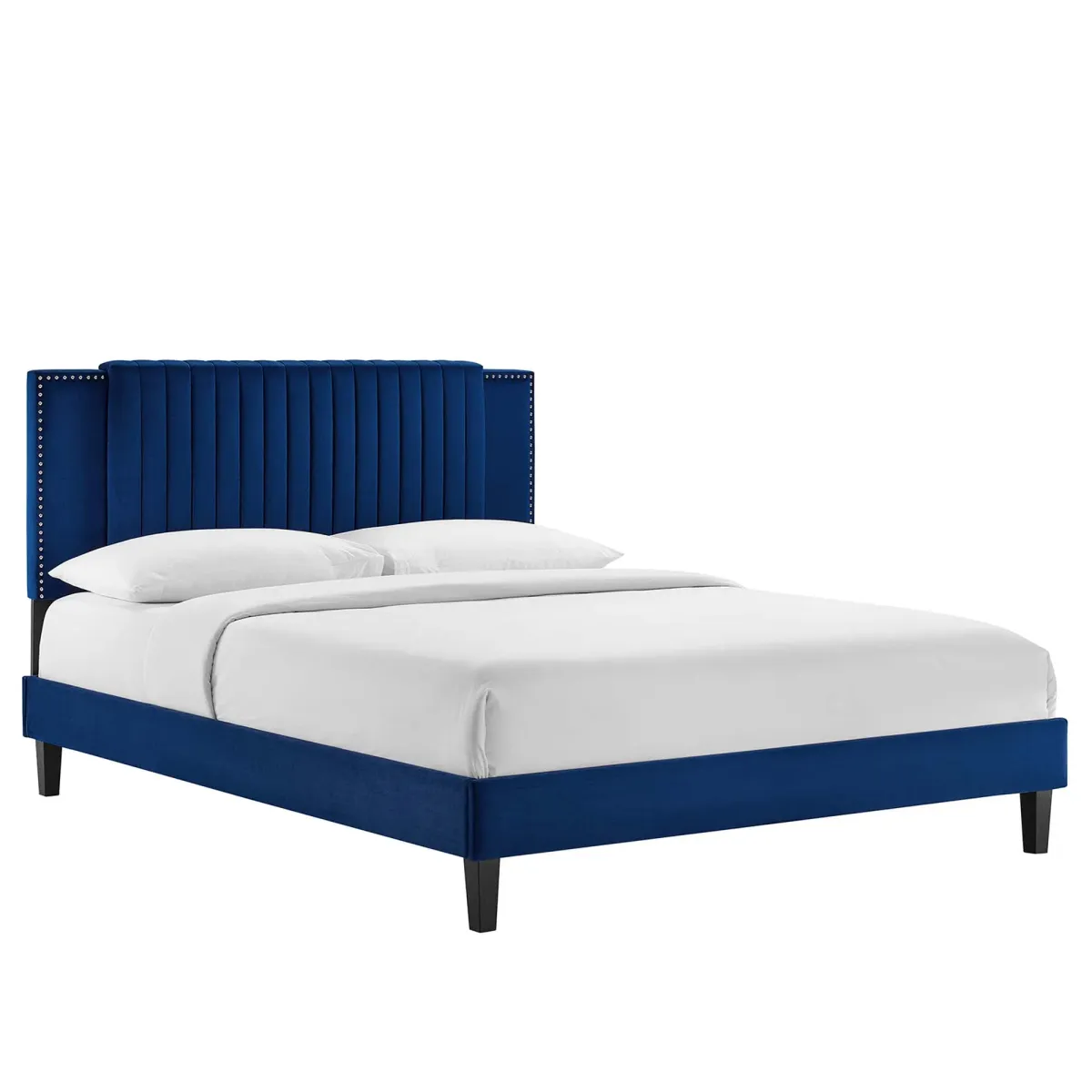 Zahra Channel Tufted Performance Velvet Platform Bed With Black Wood Legs by Modway King / Navy