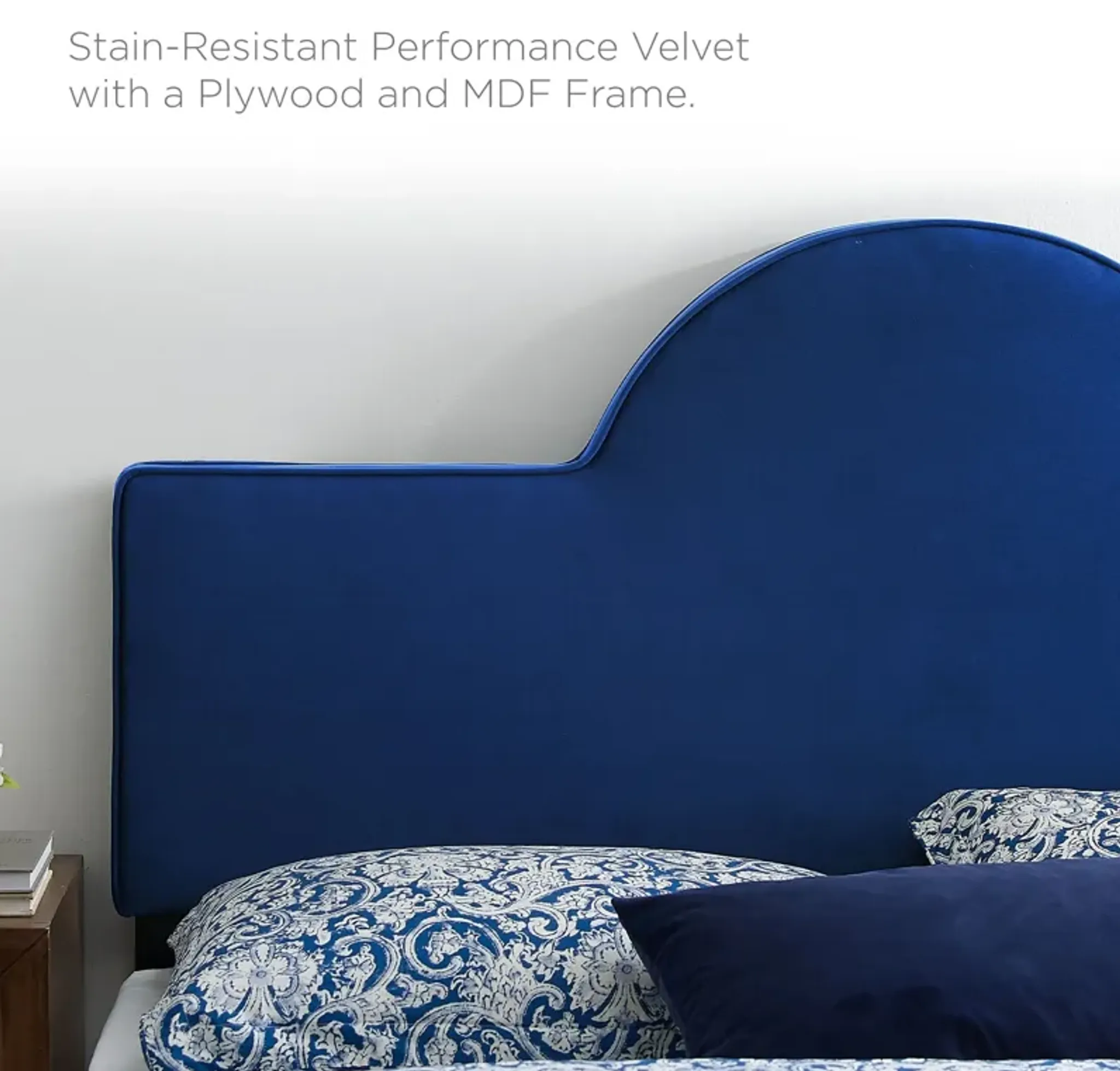 Soleil Performance Velvet Bed By Modway Full Navy Lexmod | Furniture.com