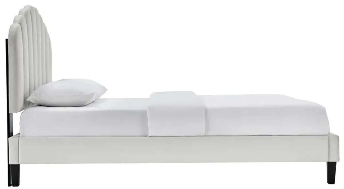 Daisy Performance Velvet Platform Bed With Black Wood Legs by Modway