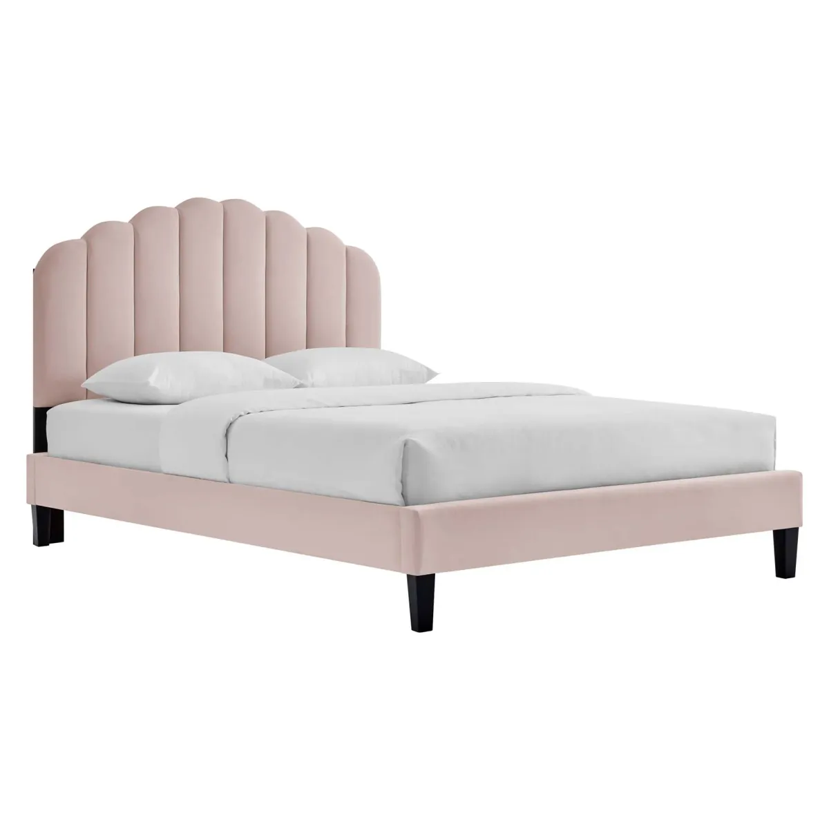 Daisy Performance Velvet Platform Bed With Black Wood Legs by Modway Full / Pink