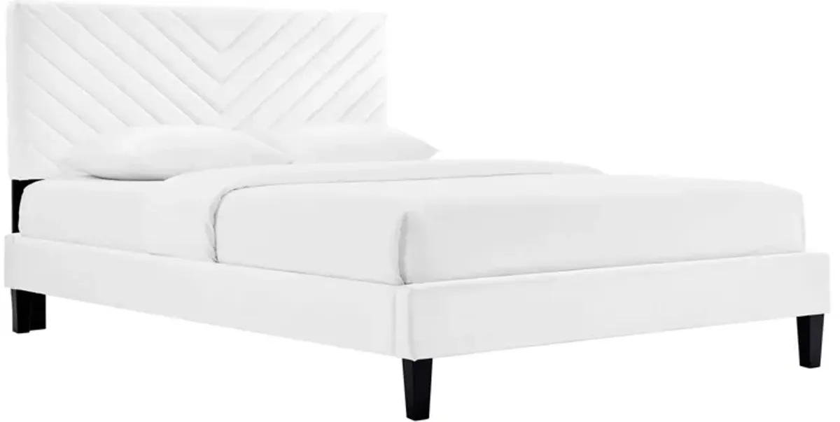 Roxanne Performance Velvet Platform Bed With Black Wood Legs by Modway King / White