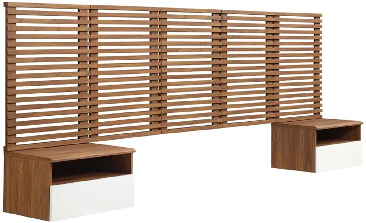 Render Wall Mount Headboard and Modern Nightstands by Modway Queen / Walnut