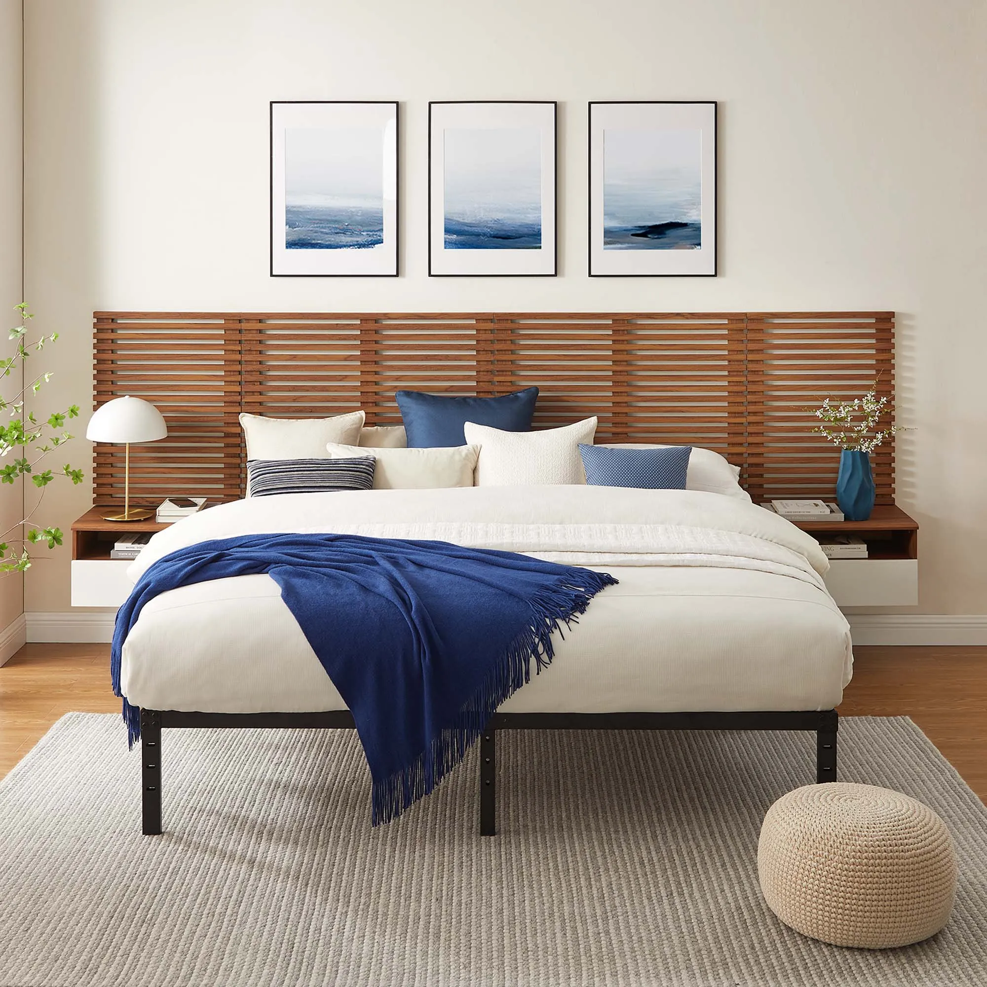 Render Wall Mount Headboard and Modern Nightstands by Modway