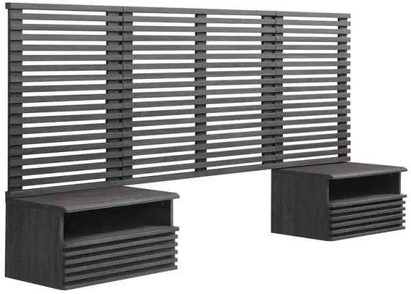 Render Wall Mount Headboard and Modern Nightstands by Modway Twin / Charcoal