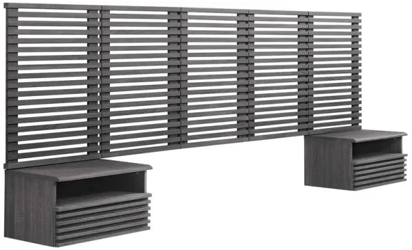 Render Wall Mount Headboard and Modern Nightstands by Modway Charcoal / Queen